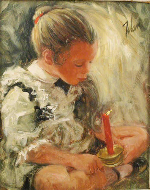 Richard Judson Zolan Oil on Board Child with Candle 