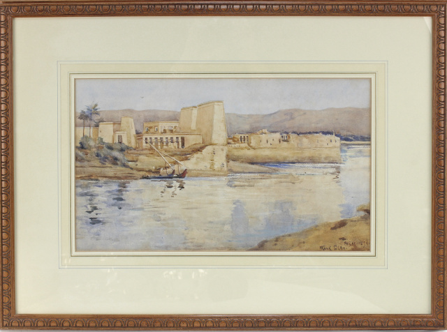 Frank Dean 1894 Watercolor - Philae Temple - Aswan Egypt 