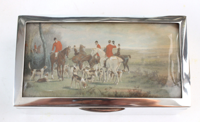 Vienna Silver Tablebox with English Hunt Scene Watercolor by Arthur J. Batt