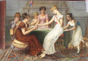 Auguste Jules Bouvier Watercolor - Maidens Playing Cards SOLD