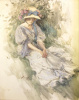 Harrison Fisher Girl with Rose Bonnet Original Watercolor