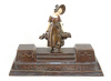 PETER TERESZCZUK Austrian Bronze Inkwell Girl with Flower Baskets